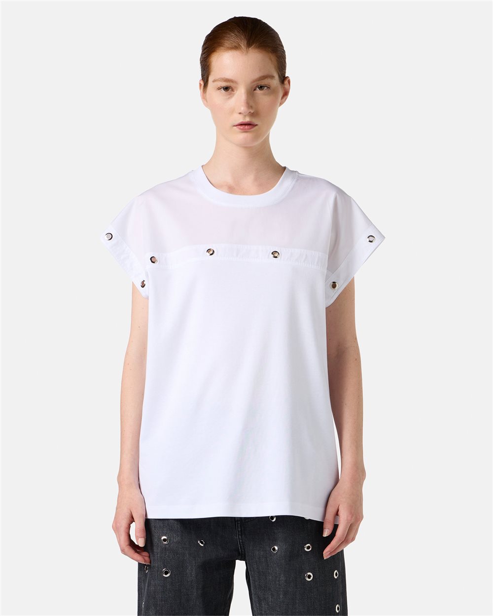 White T-shirt in GOTS certified sustainable interlock fabric - Iceberg - Official Website