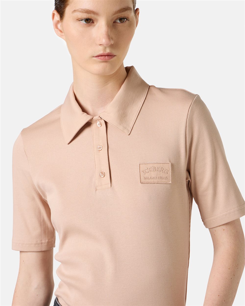 Blush ribbed short-sleeved T-shirt with Iceberg logo - Iceberg - Official Website