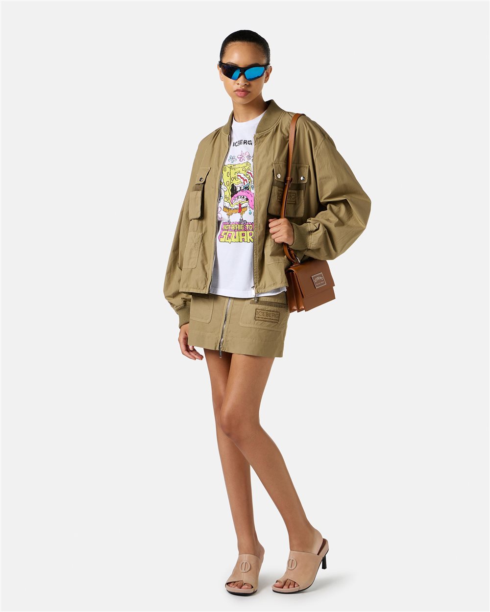T-shirt bianca in cotone con mix di stampe e patch di Spongebob - Iceberg - Official Website