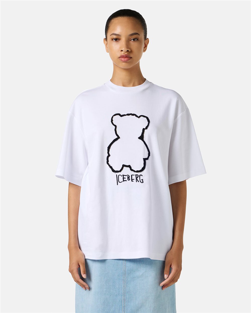 White cotton jersey T-shirt with Bear Iceberg print - Iceberg - Official Website