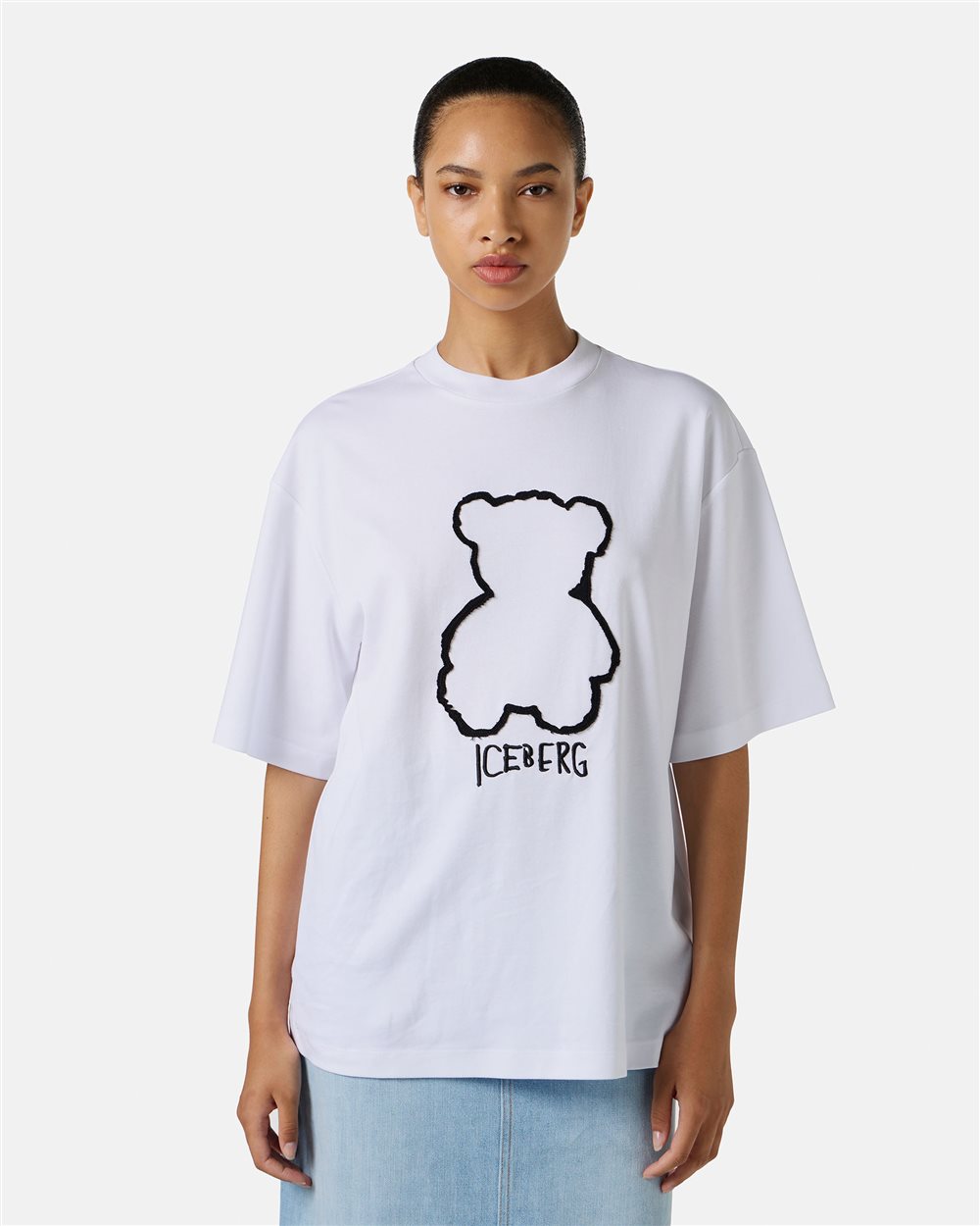 White cotton jersey T-shirt with Bear Iceberg print - Iceberg - Official Website