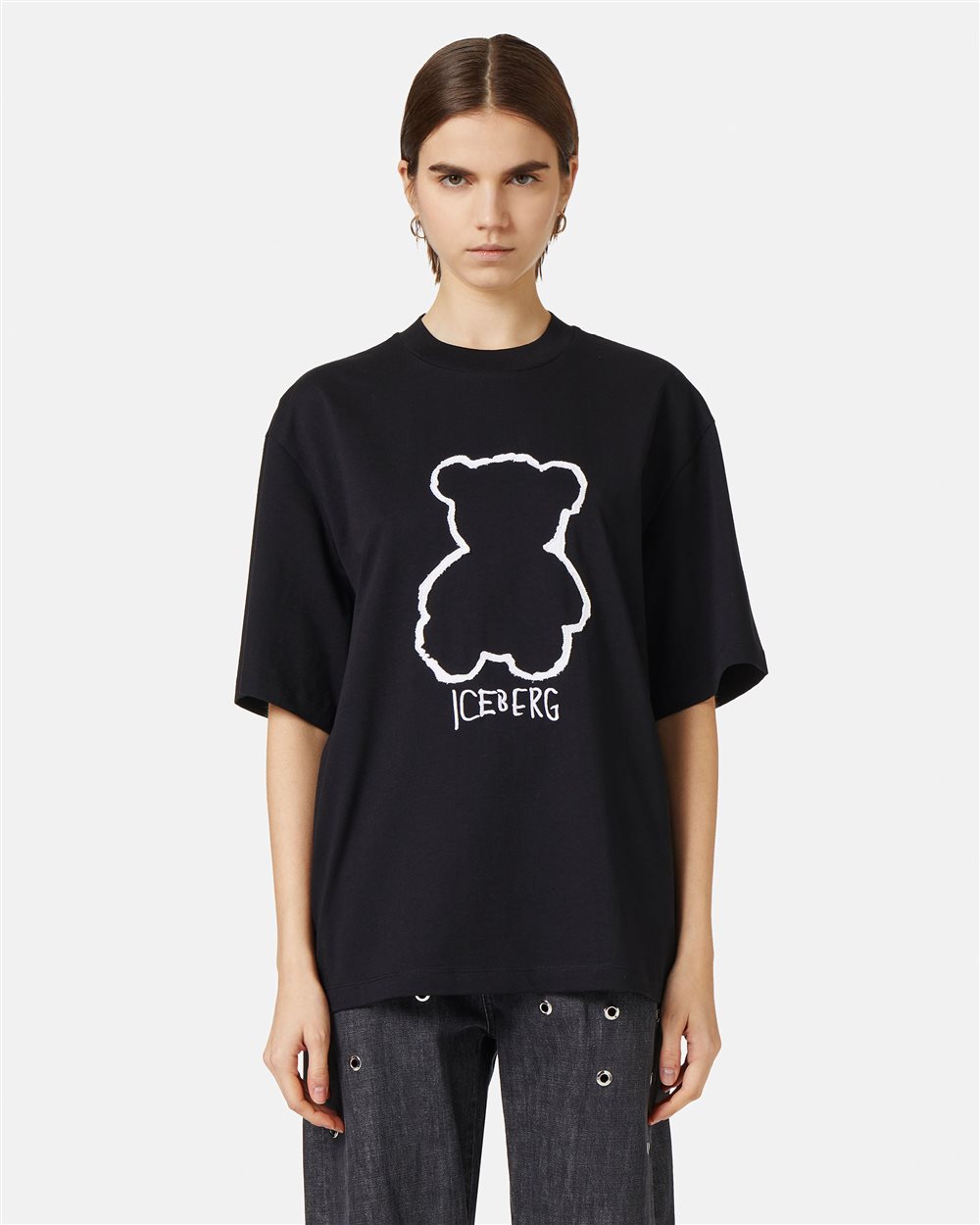 Black cotton jersey T-shirt with Iceberg Bear print - Iceberg - Official Website