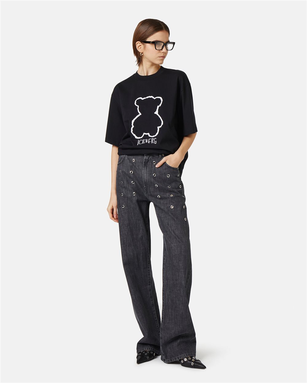 Black cotton jersey T-shirt with Iceberg Bear print - Iceberg - Official Website