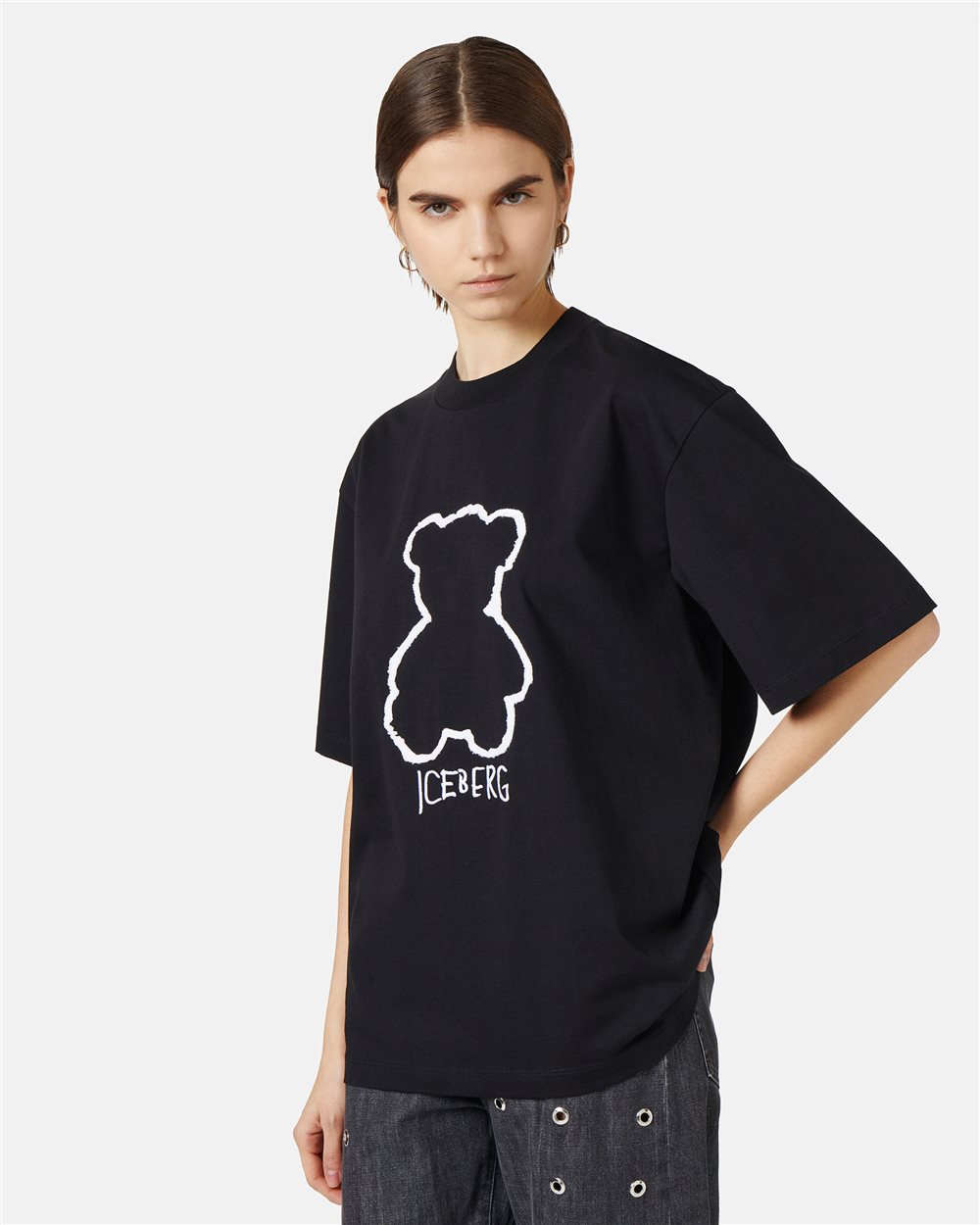 Black cotton jersey T-shirt with Iceberg Bear print - Iceberg - Official Website