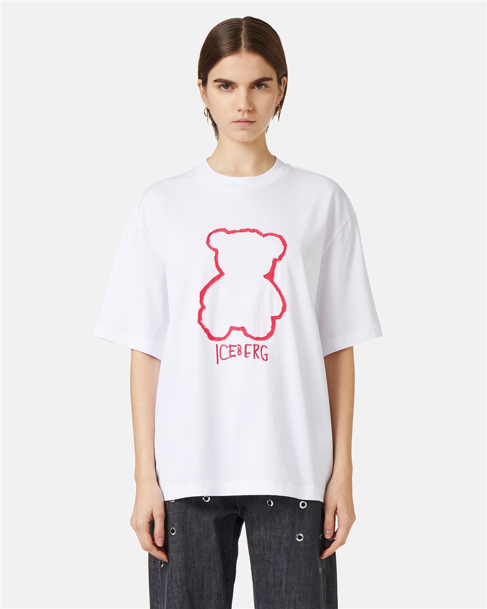 White cotton jersey T-shirt with Bear Iceberg print - Iceberg - Official Website