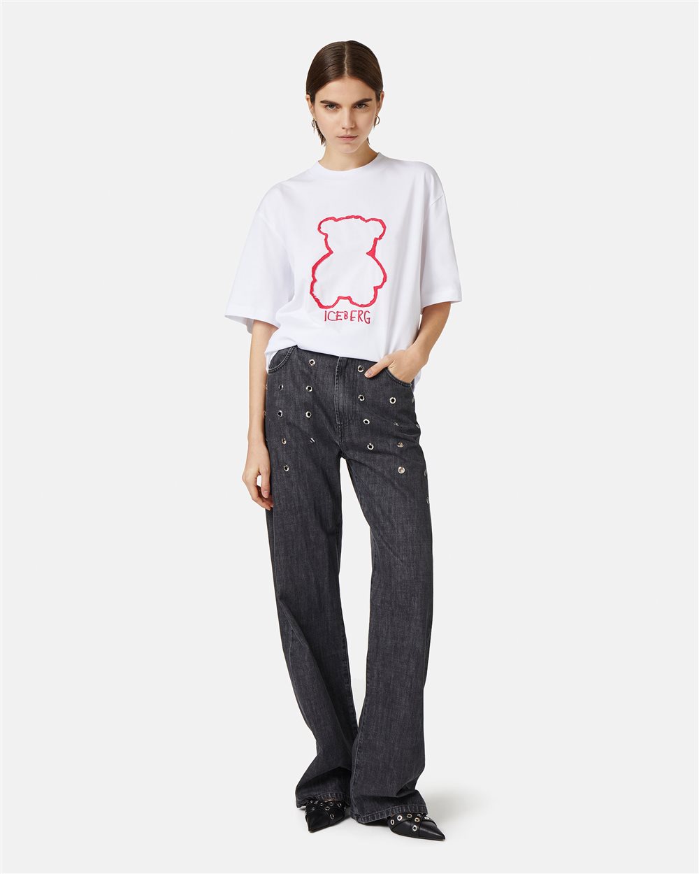 White cotton jersey T-shirt with Bear Iceberg print - Iceberg - Official Website