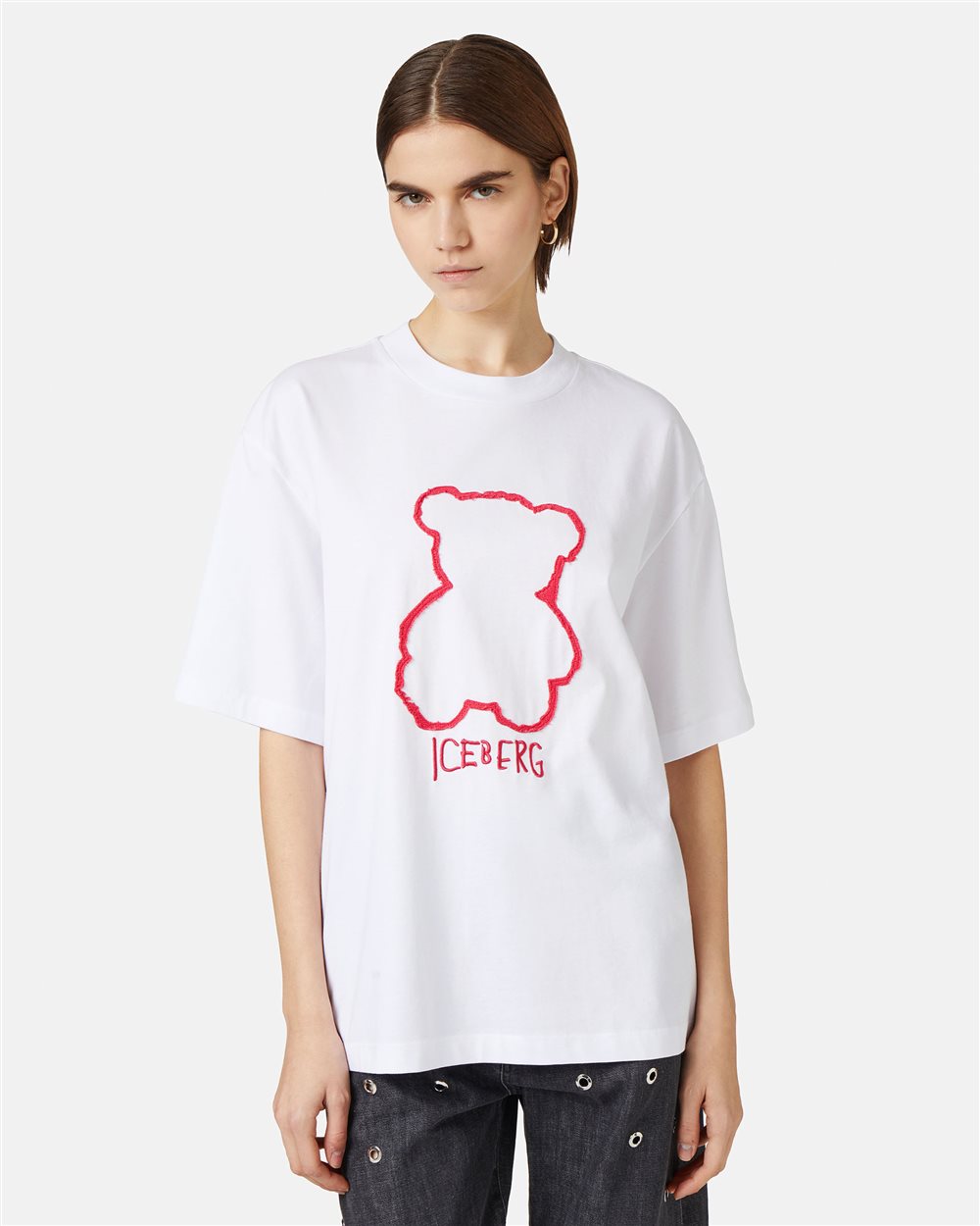 White cotton jersey T-shirt with Bear Iceberg print - Iceberg - Official Website