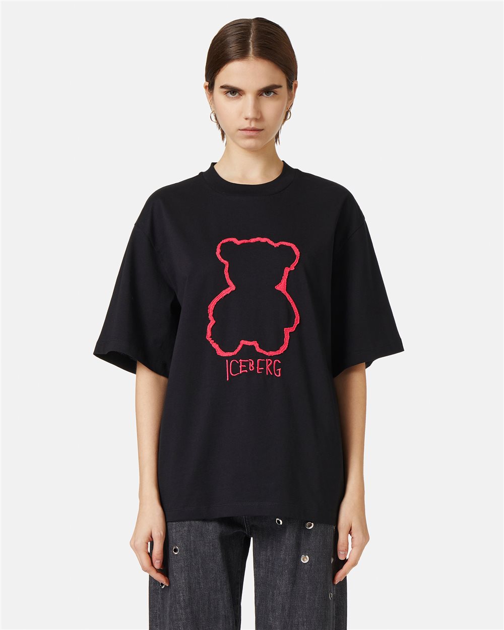 Black cotton jersey T-shirt with Bear Iceberg print - Iceberg - Official Website