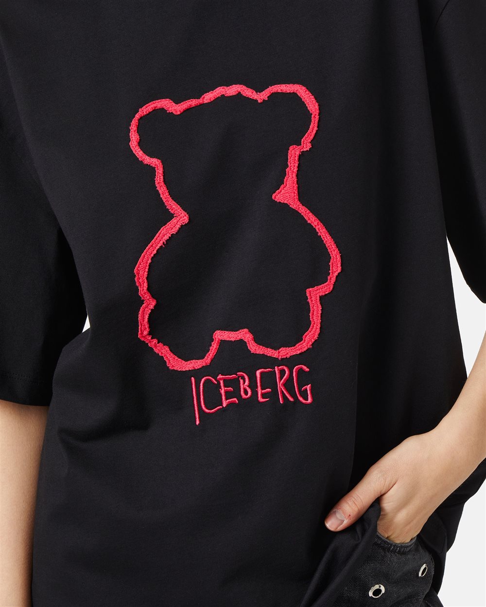 Black cotton jersey T-shirt with Bear Iceberg print - Iceberg - Official Website