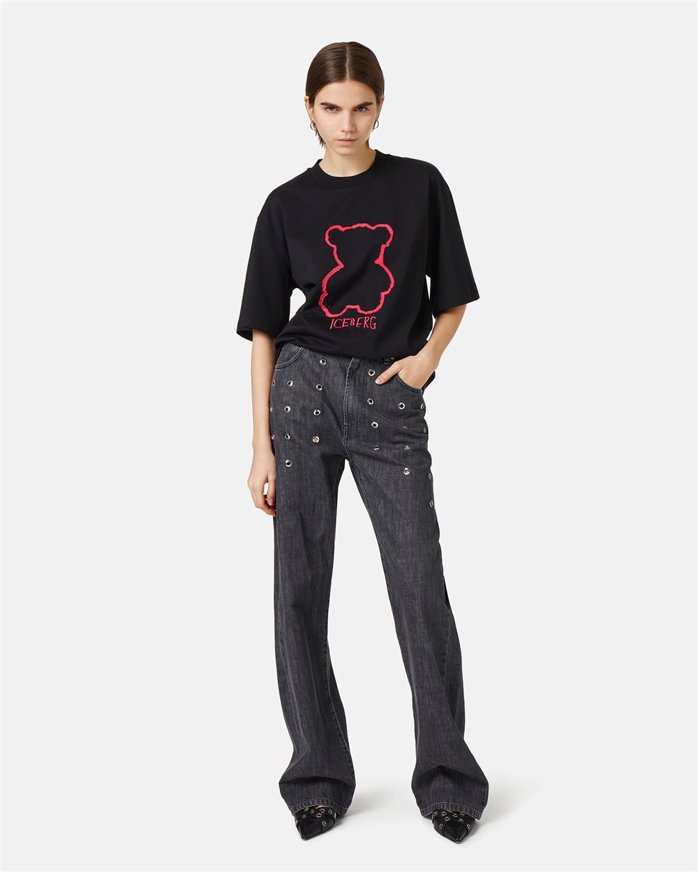 Black cotton jersey T-shirt with Bear Iceberg print - Iceberg - Official Website