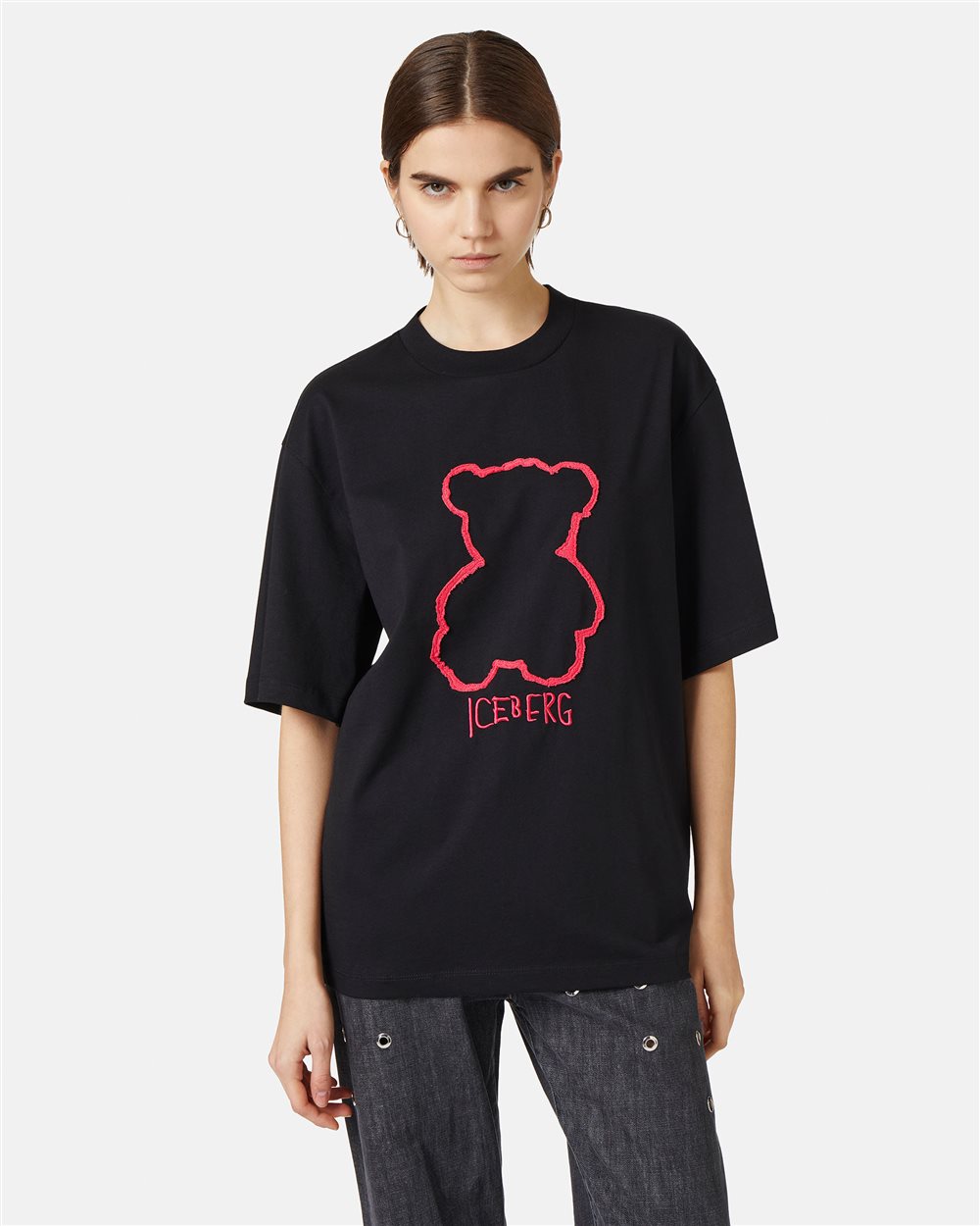 Black cotton jersey T-shirt with Bear Iceberg print - Iceberg - Official Website