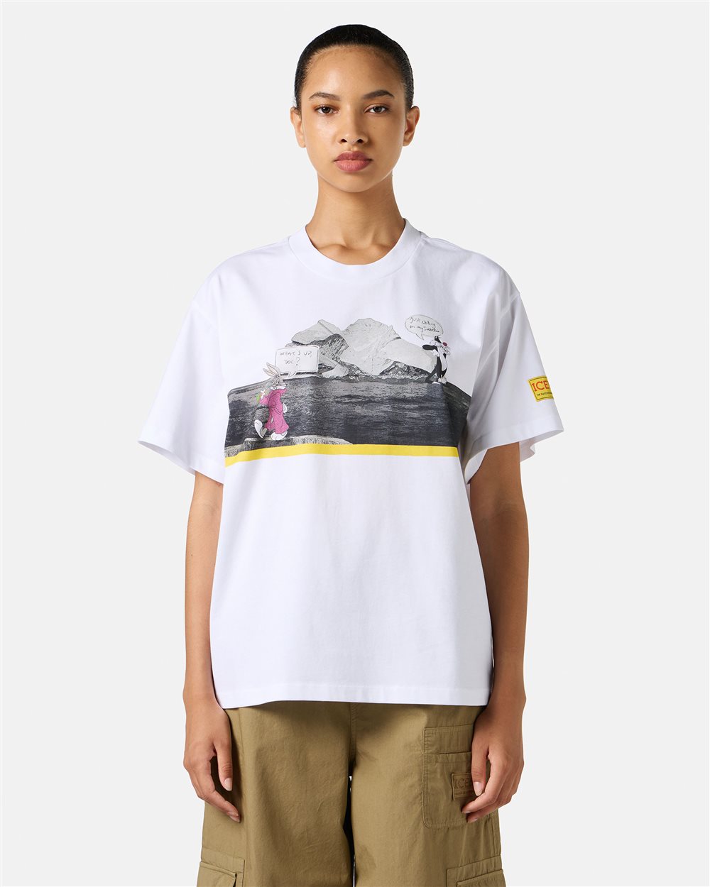 White regular-fit T-shirt in garment-dyed cotton jersey with cupro fabric inserts - Iceberg - Official Website