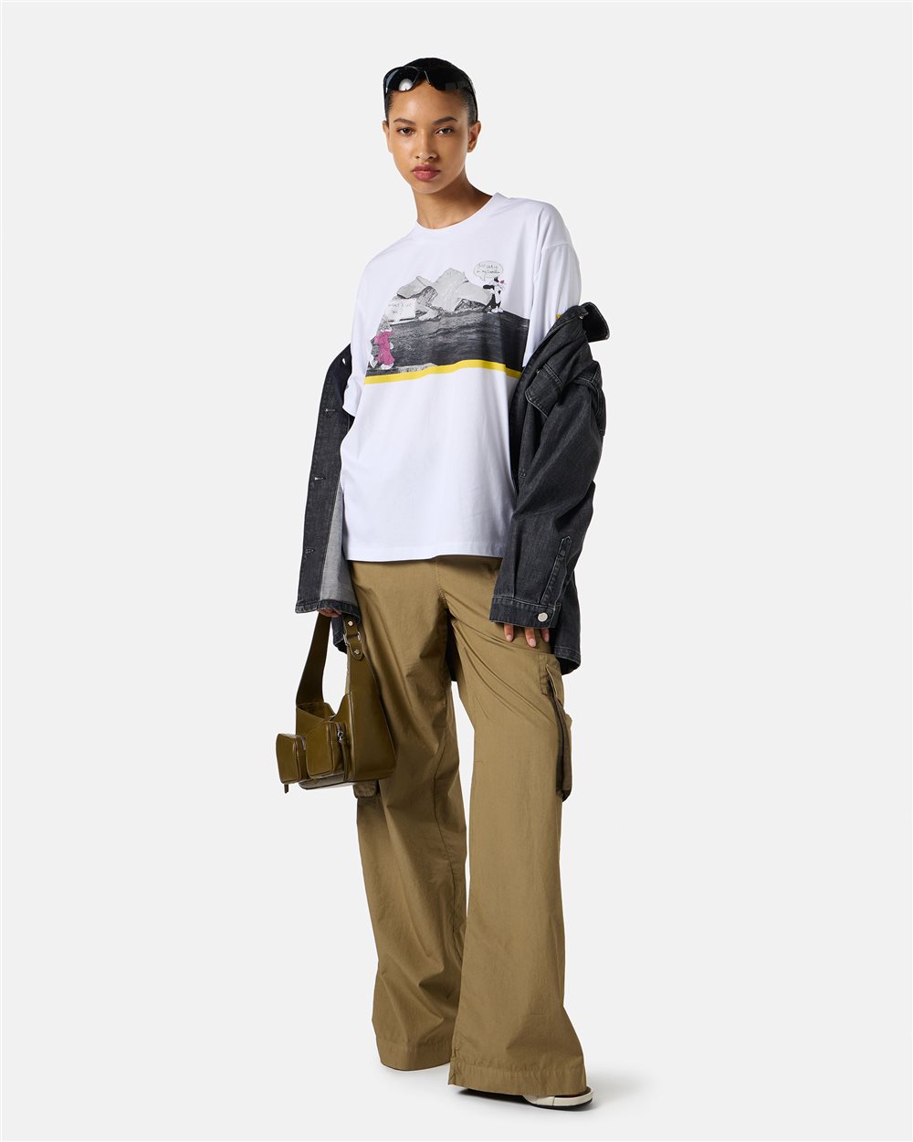 White regular-fit T-shirt in garment-dyed cotton jersey with cupro fabric inserts - Iceberg - Official Website