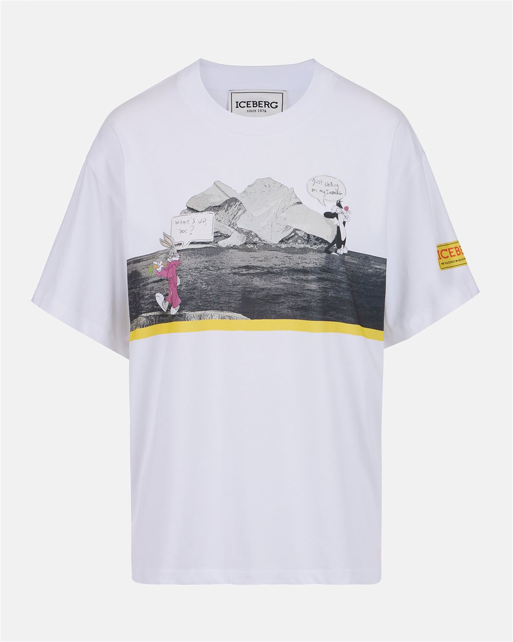 White regular-fit T-shirt in garment-dyed cotton jersey with cupro fabric inserts - Iceberg - Official Website