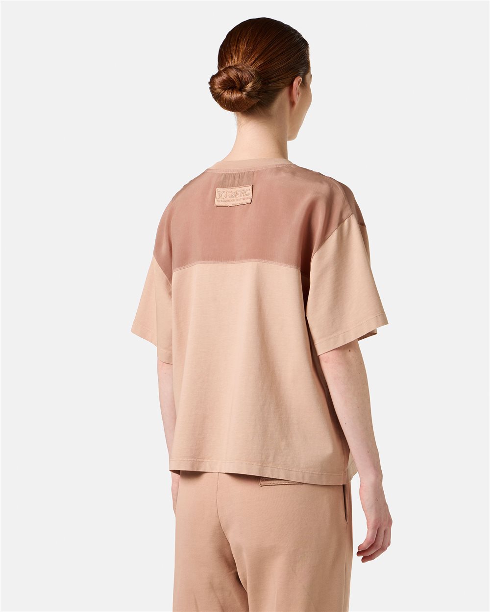Regular-fit blush cotton jersey T-shirt with cupro fabric inserts - Iceberg - Official Website