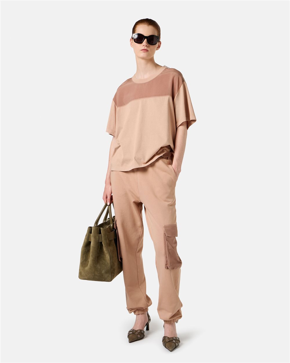 Regular-fit blush cotton jersey T-shirt with cupro fabric inserts - Iceberg - Official Website