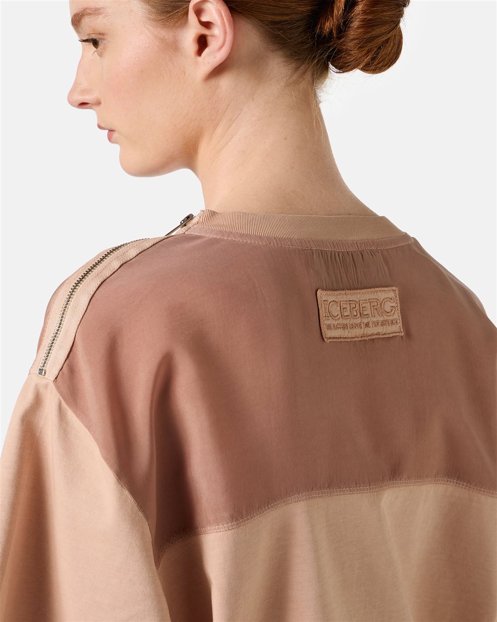 Regular-fit blush cotton jersey T-shirt with cupro fabric inserts - Iceberg - Official Website