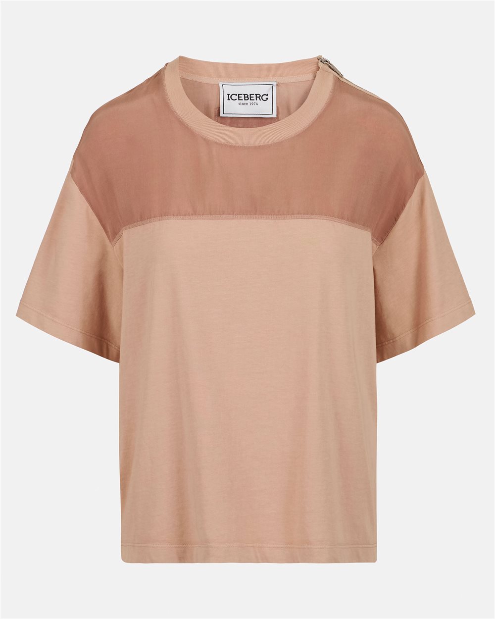 Regular-fit blush cotton jersey T-shirt with cupro fabric inserts - Iceberg - Official Website