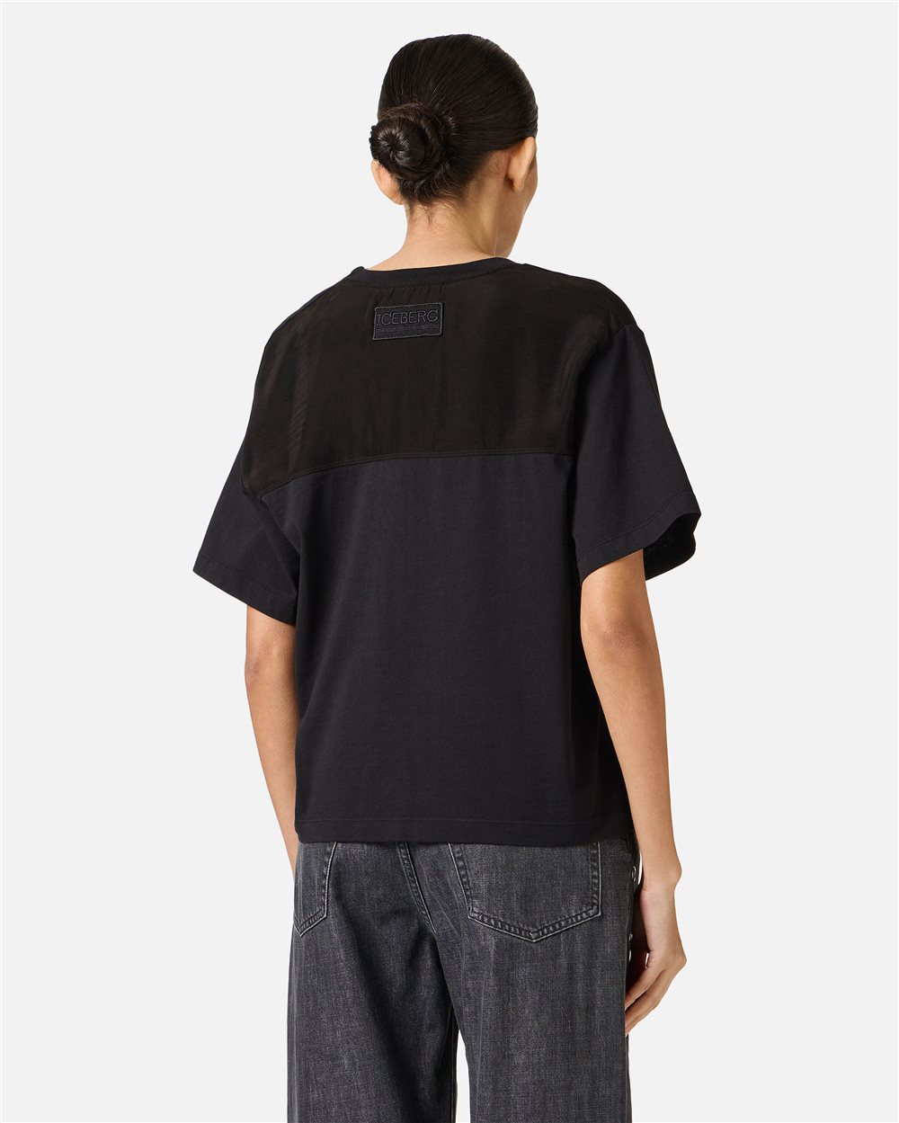 Regular-fit black cotton jersey T-shirt with cupro inserts - Iceberg - Official Website