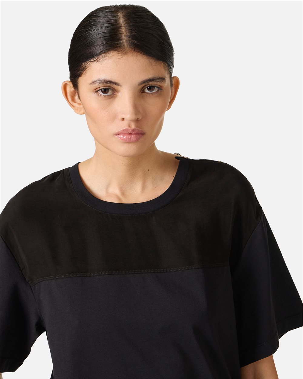Regular-fit black cotton jersey T-shirt with cupro inserts - Iceberg - Official Website