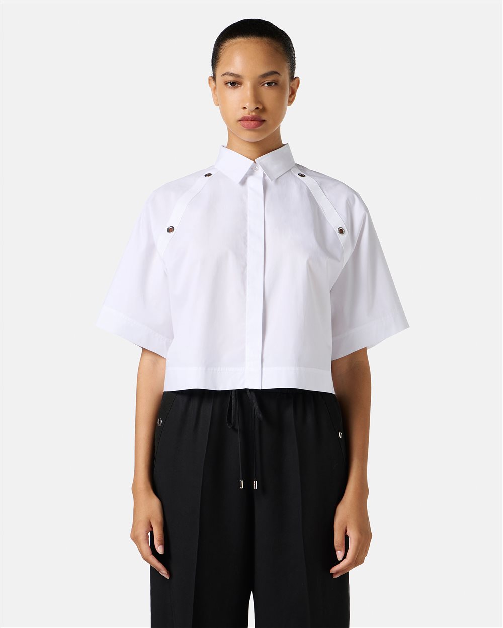 White cropped fit shirt in cotton poplin - Iceberg - Official Website