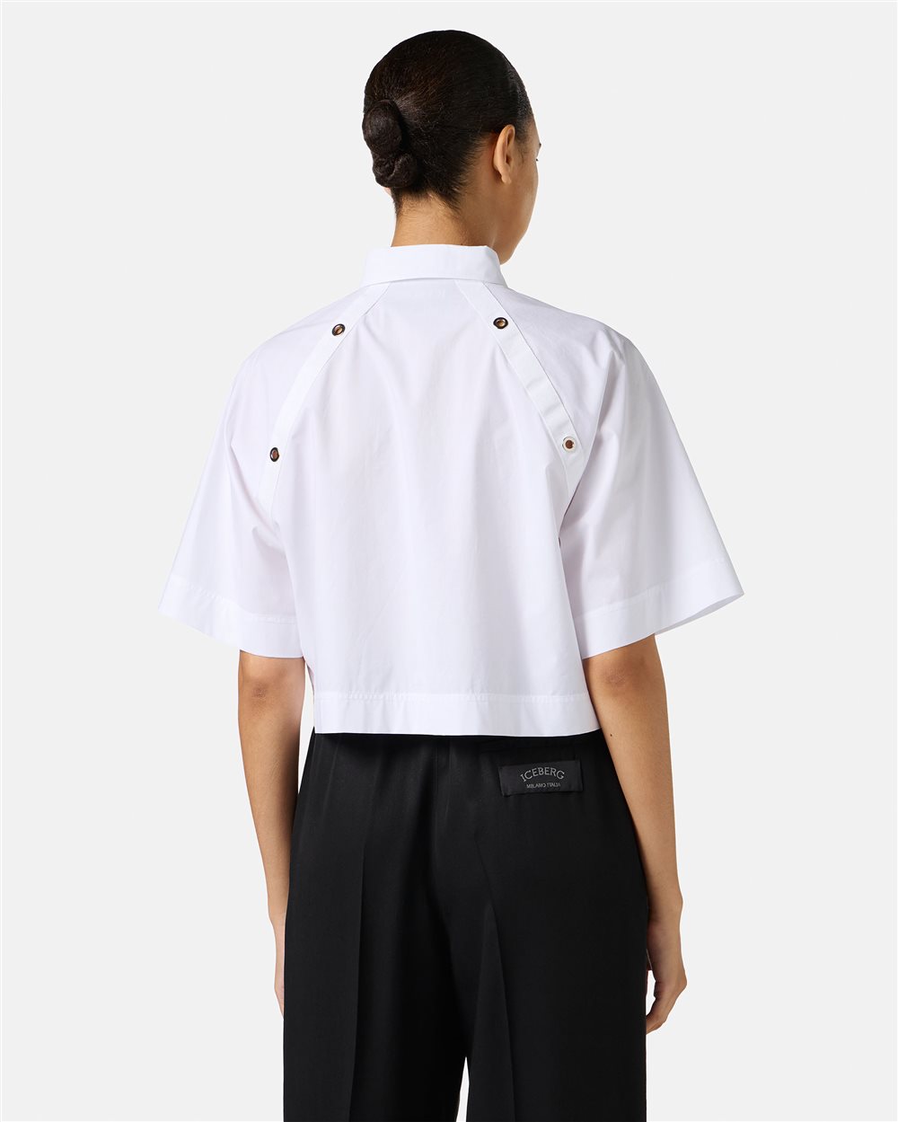 White cropped fit shirt in cotton poplin - Iceberg - Official Website