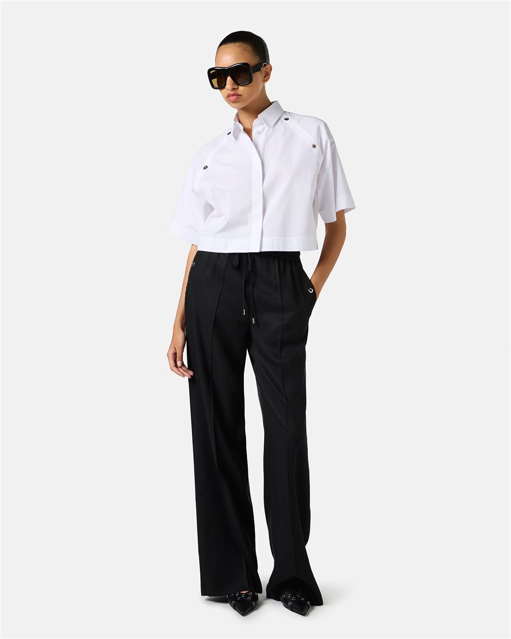 White cropped fit shirt in cotton poplin - Iceberg - Official Website