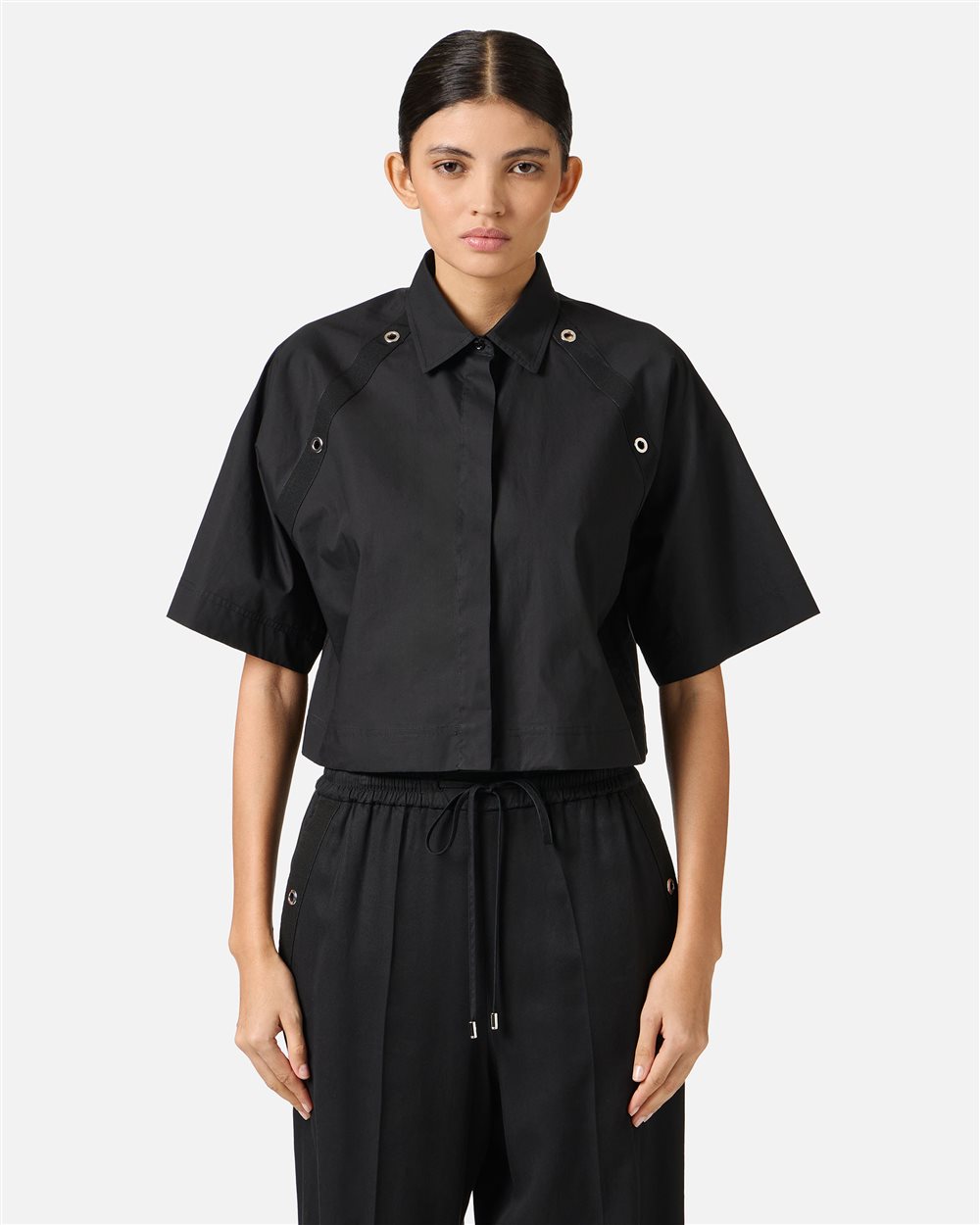 Black cropped fit shirt in cotton poplin - Iceberg - Official Website