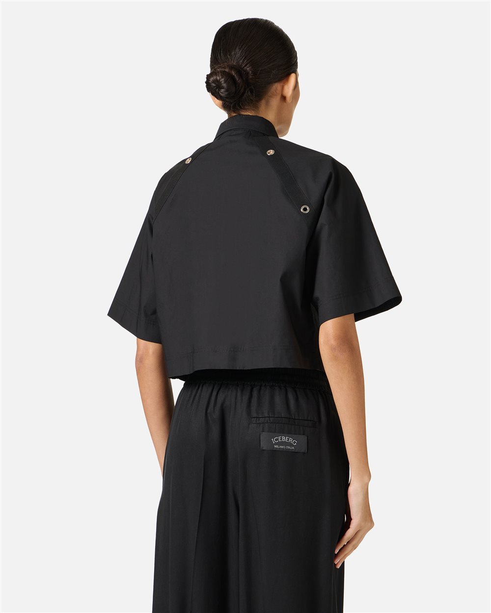Black cropped fit shirt in cotton poplin - Iceberg - Official Website