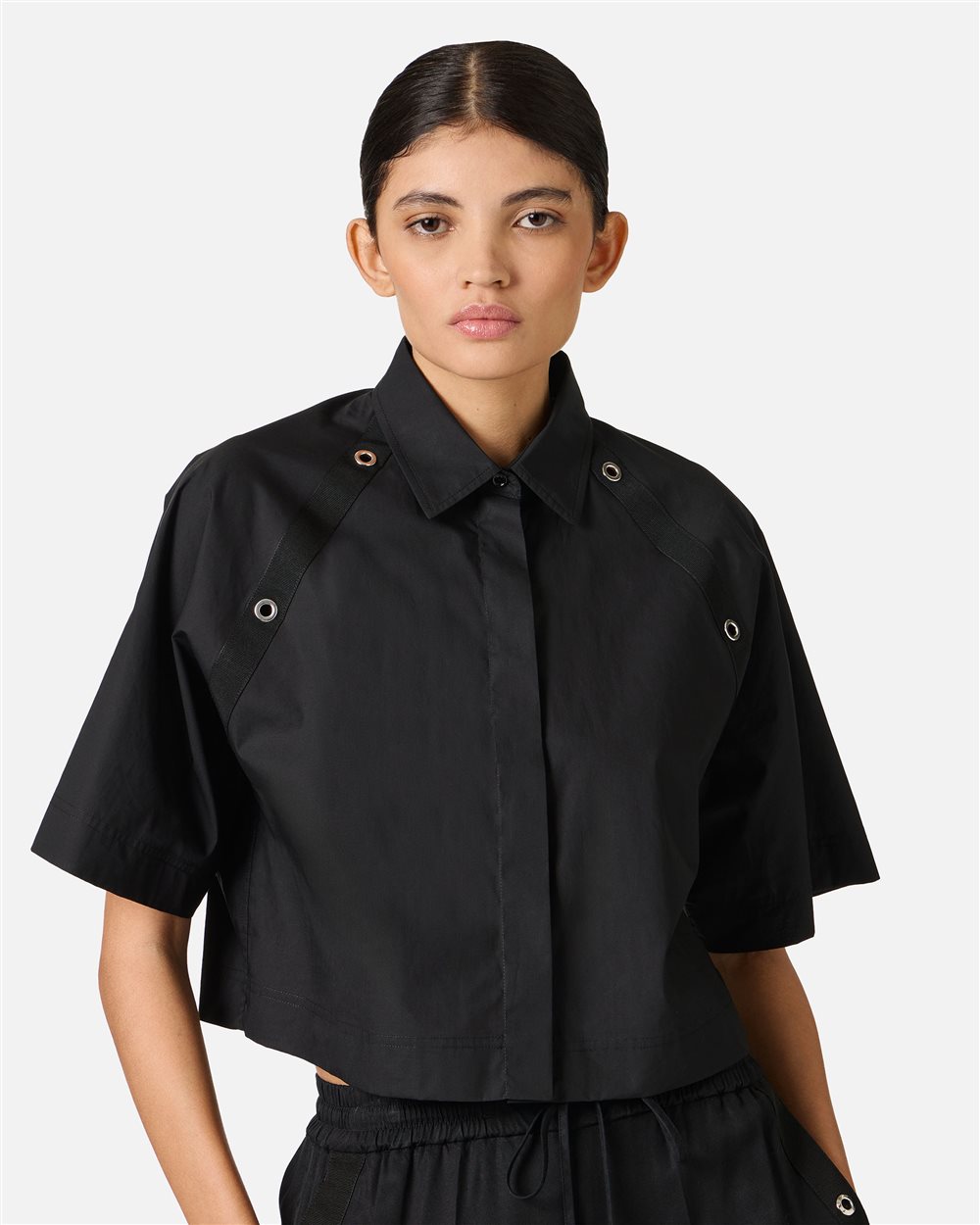 Black cropped fit shirt in cotton poplin - Iceberg - Official Website