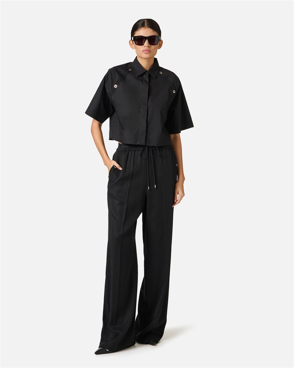 Black cropped fit shirt in cotton poplin - Iceberg - Official Website