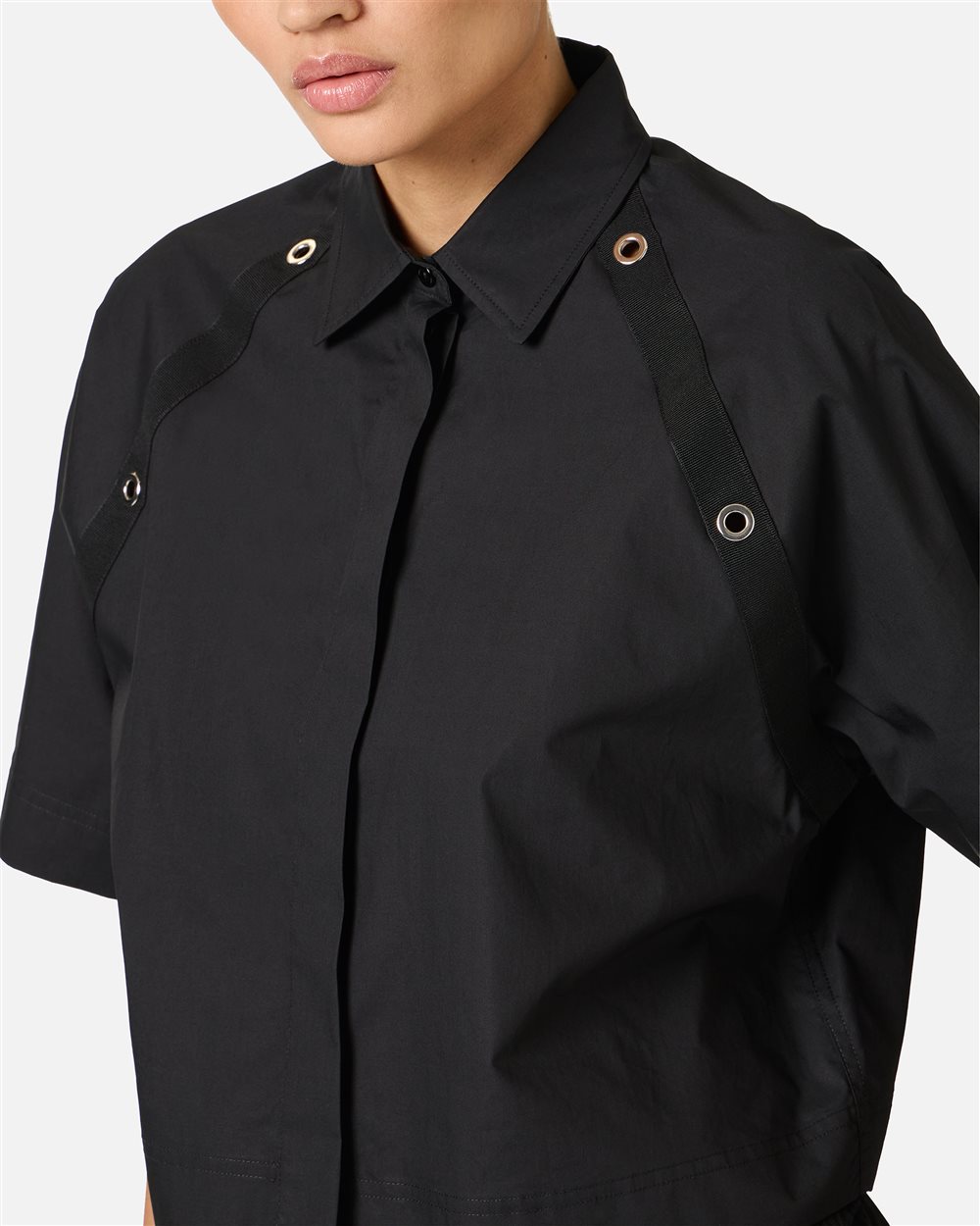 Black cropped fit shirt in cotton poplin - Iceberg - Official Website