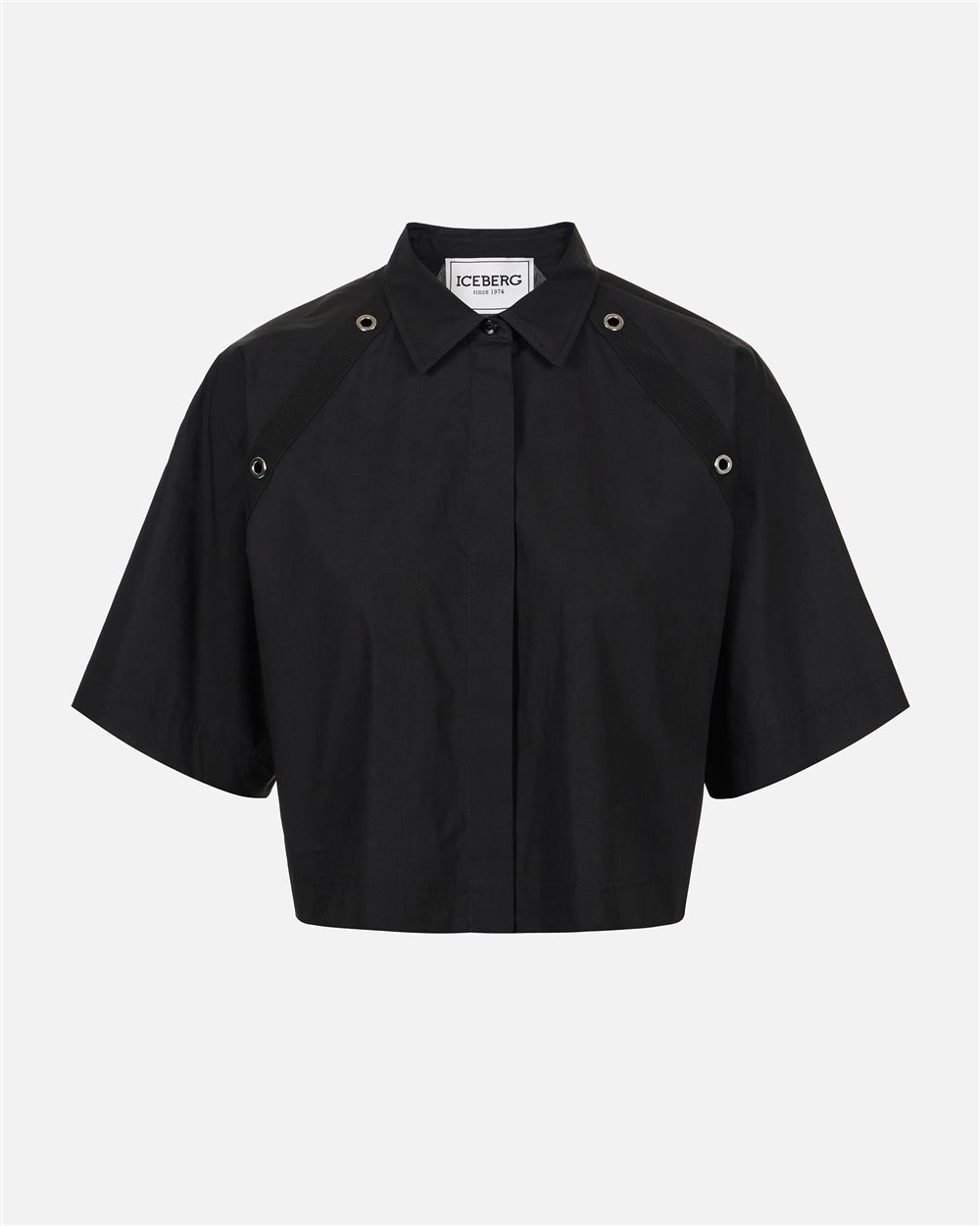 Black cropped fit shirt in cotton poplin - Iceberg - Official Website