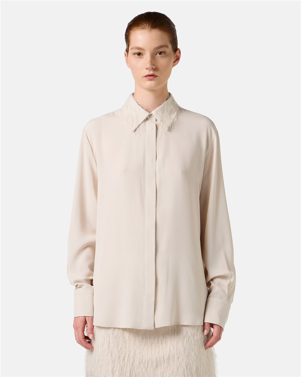 Dusty colored silk blend crepe de chine shirt with elegant detail - Iceberg - Official Website