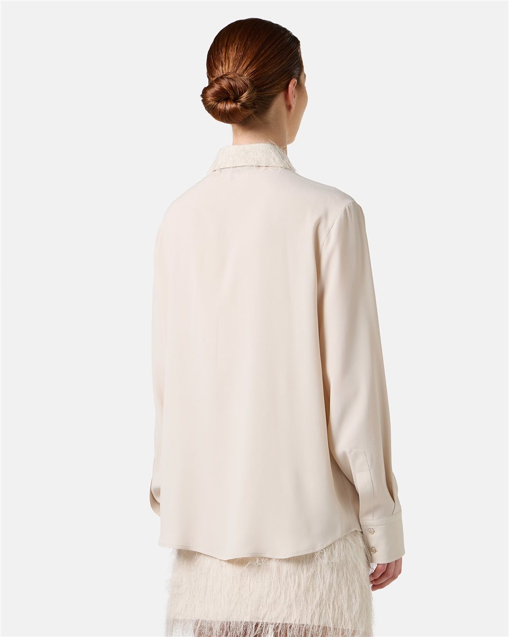 Dusty colored silk blend crepe de chine shirt with elegant detail - Iceberg - Official Website