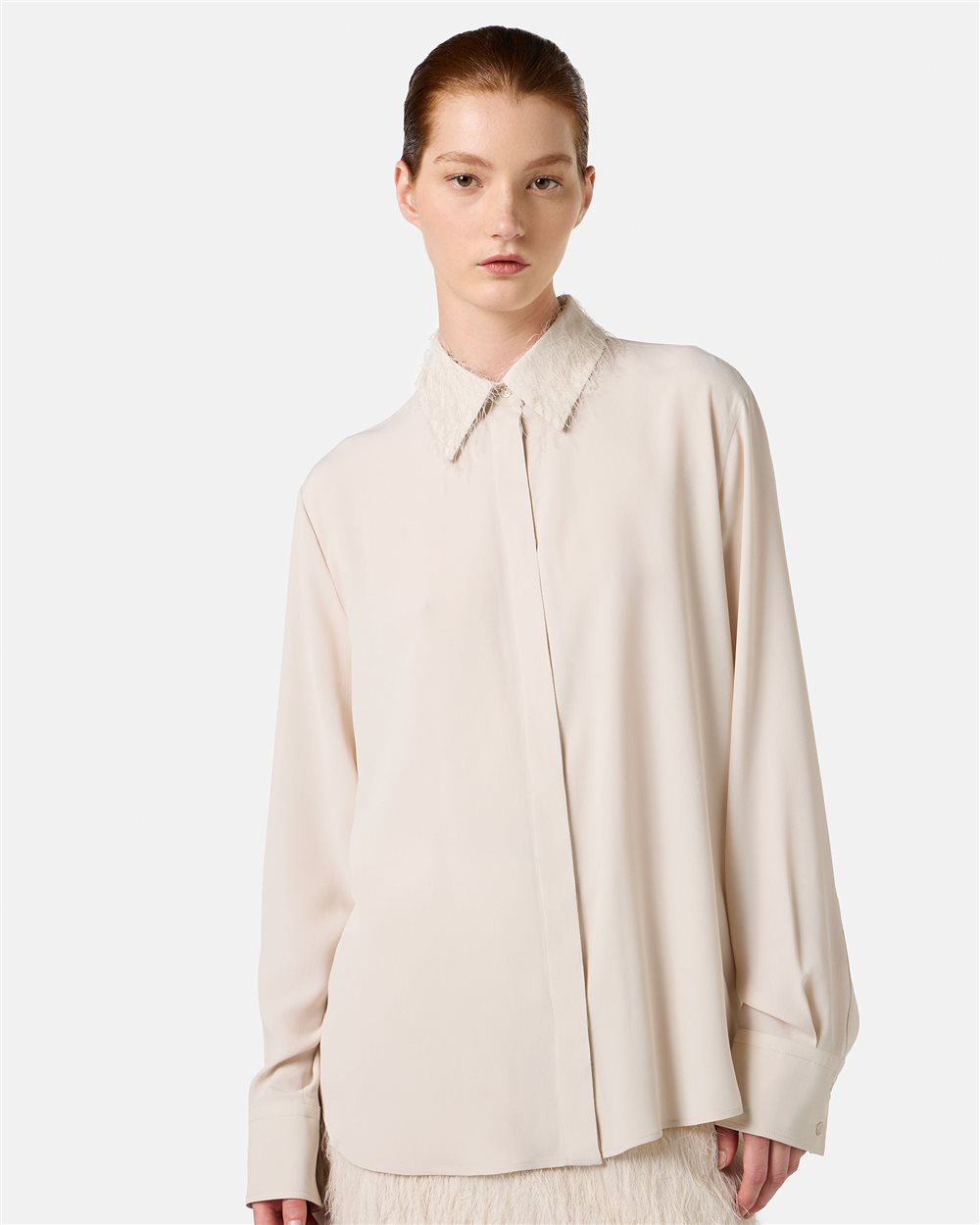 Dusty colored silk blend crepe de chine shirt with elegant detail - Iceberg - Official Website