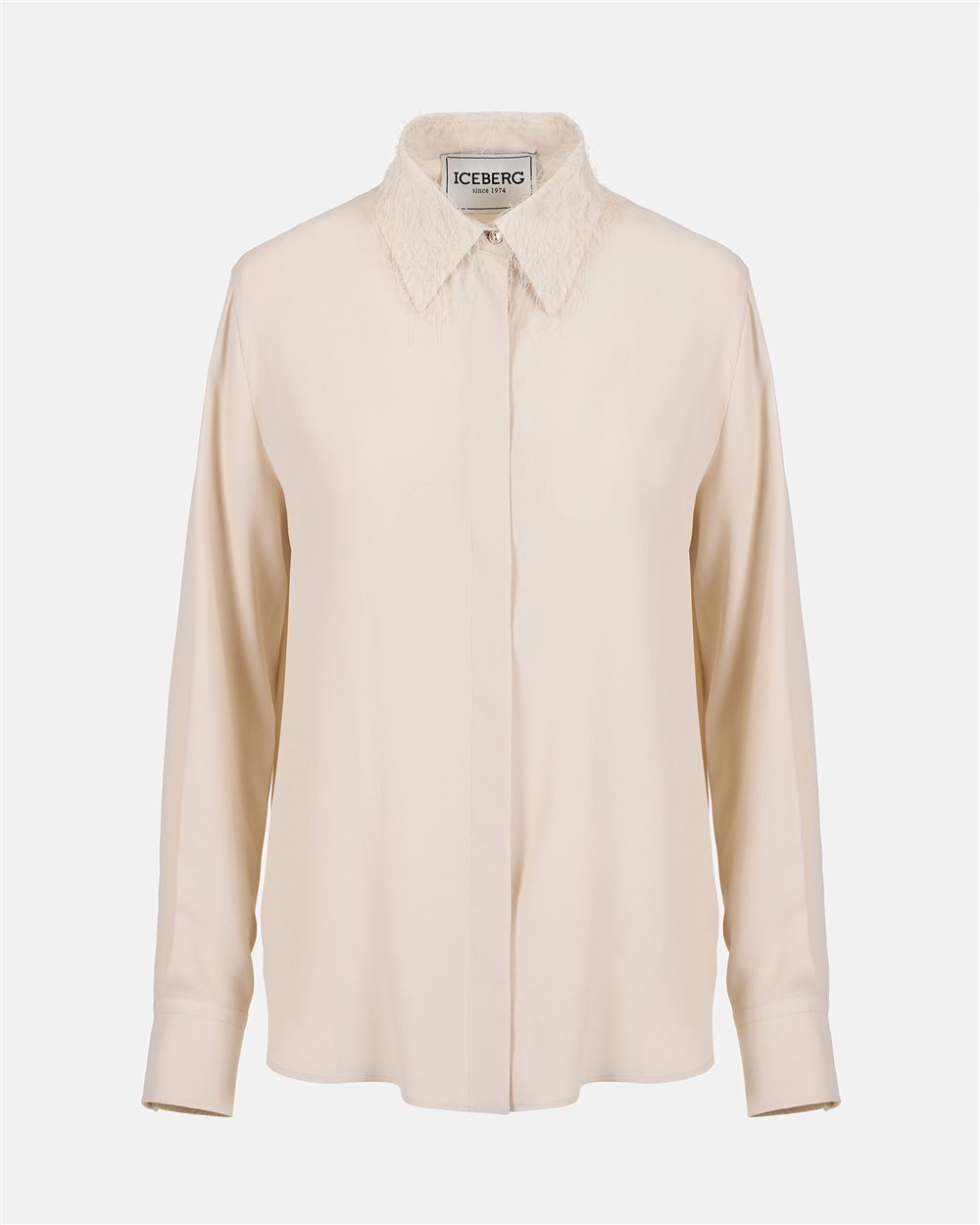 Dusty colored silk blend crepe de chine shirt with elegant detail - Iceberg - Official Website