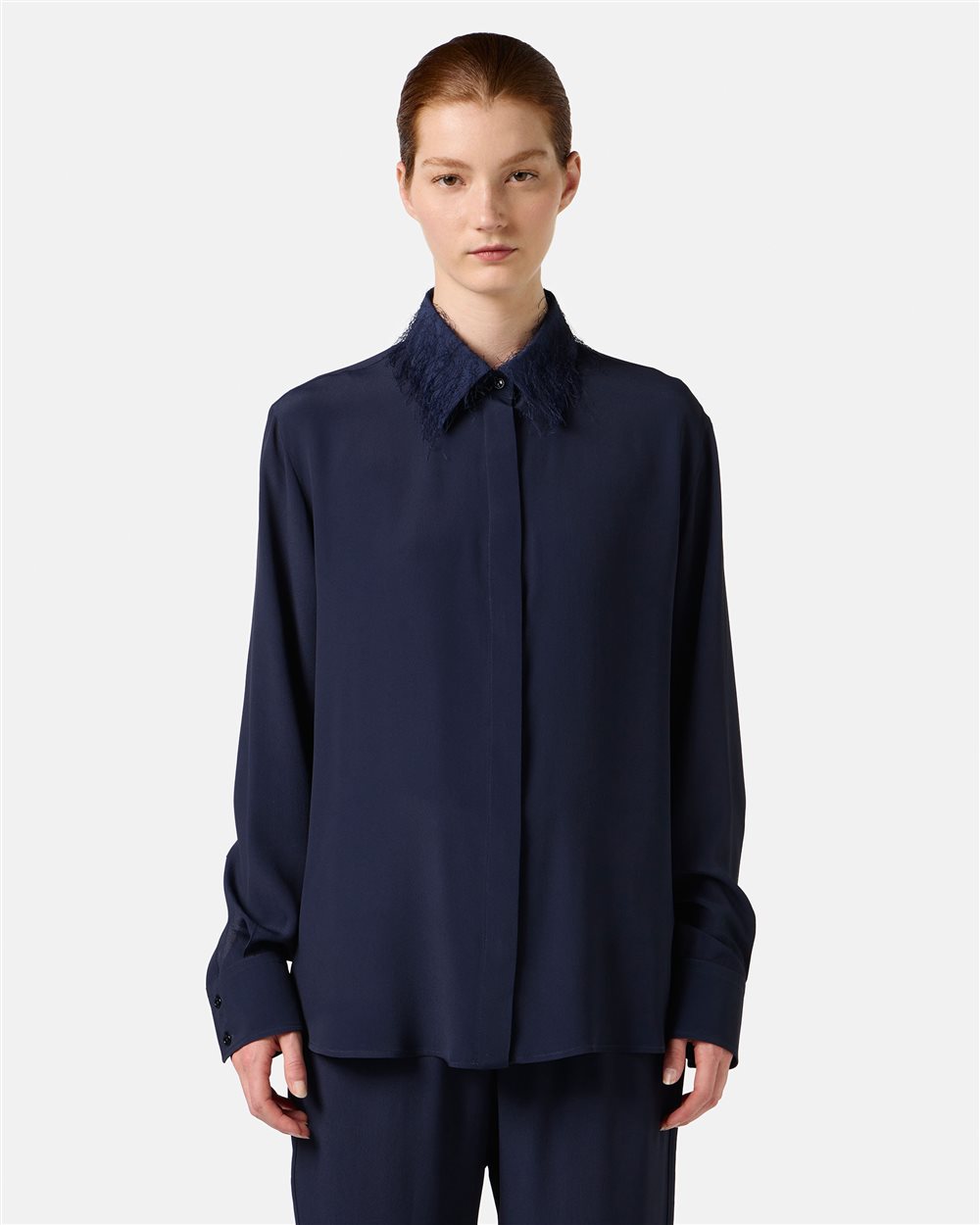 Blue silk blend crepe de chine shirt with elegant detail - Iceberg - Official Website