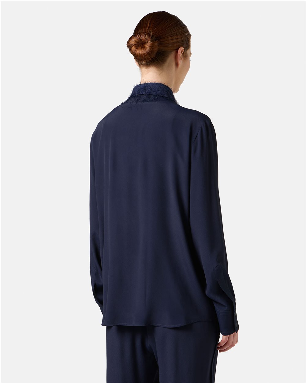 Blue silk blend crepe de chine shirt with elegant detail - Iceberg - Official Website