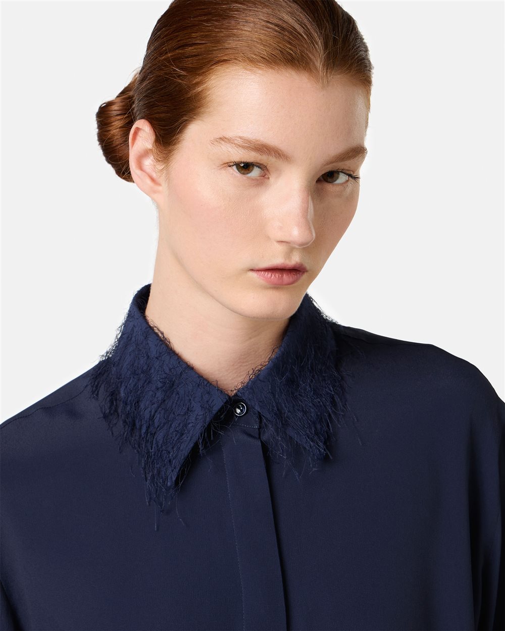 Blue silk blend crepe de chine shirt with elegant detail - Iceberg - Official Website