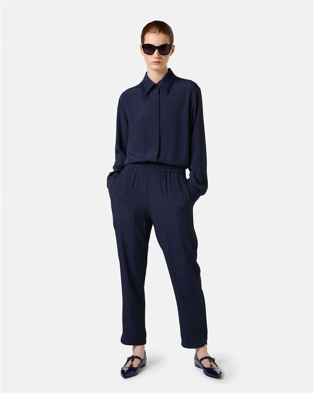 Blue silk blend crepe de chine shirt with elegant detail - Iceberg - Official Website