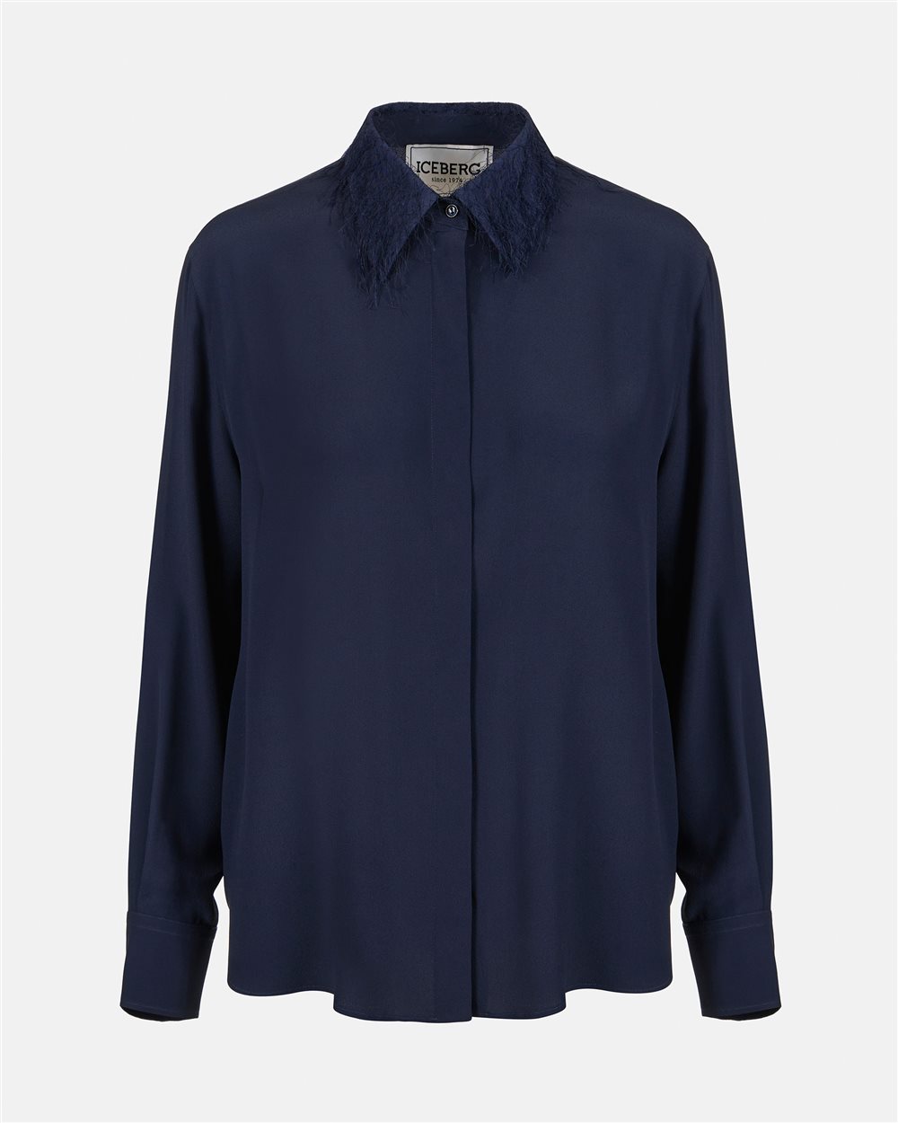Blue silk blend crepe de chine shirt with elegant detail - Iceberg - Official Website