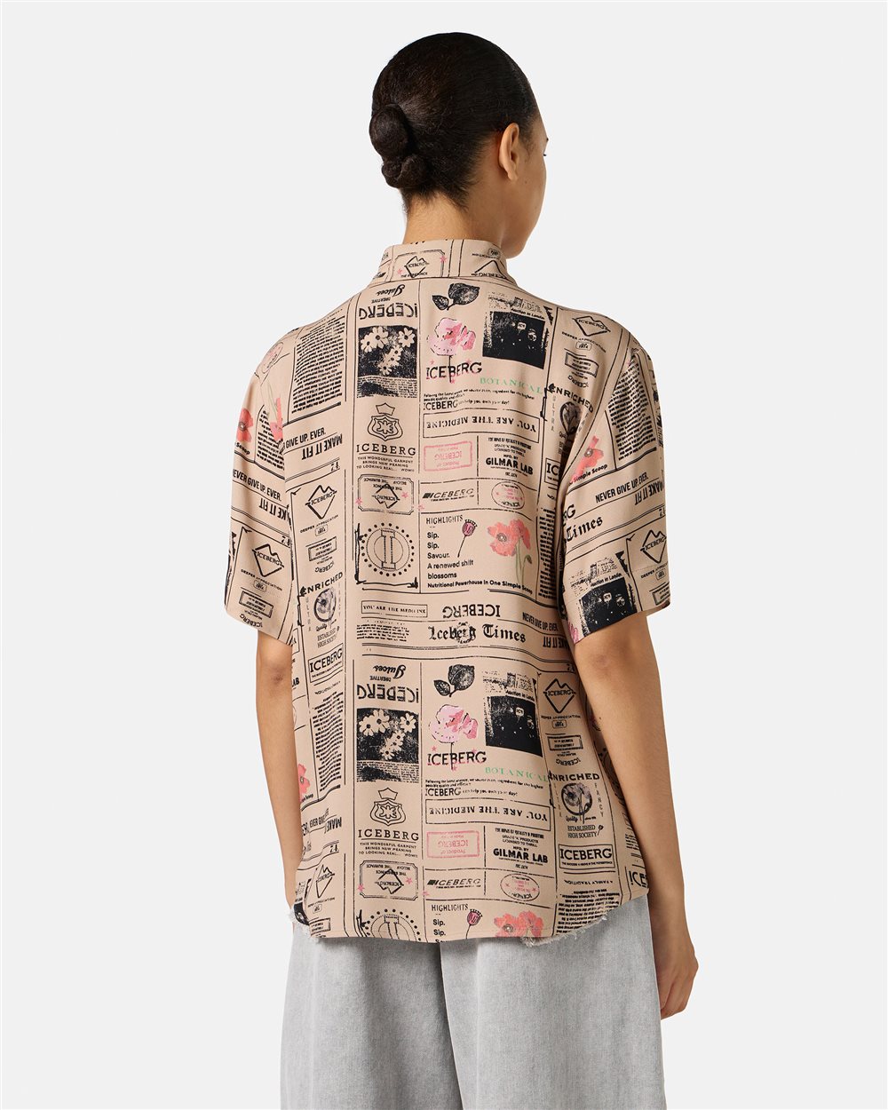 Regular fit short-sleeved shirt in RCS certified double viscose georgette - Iceberg - Official Website