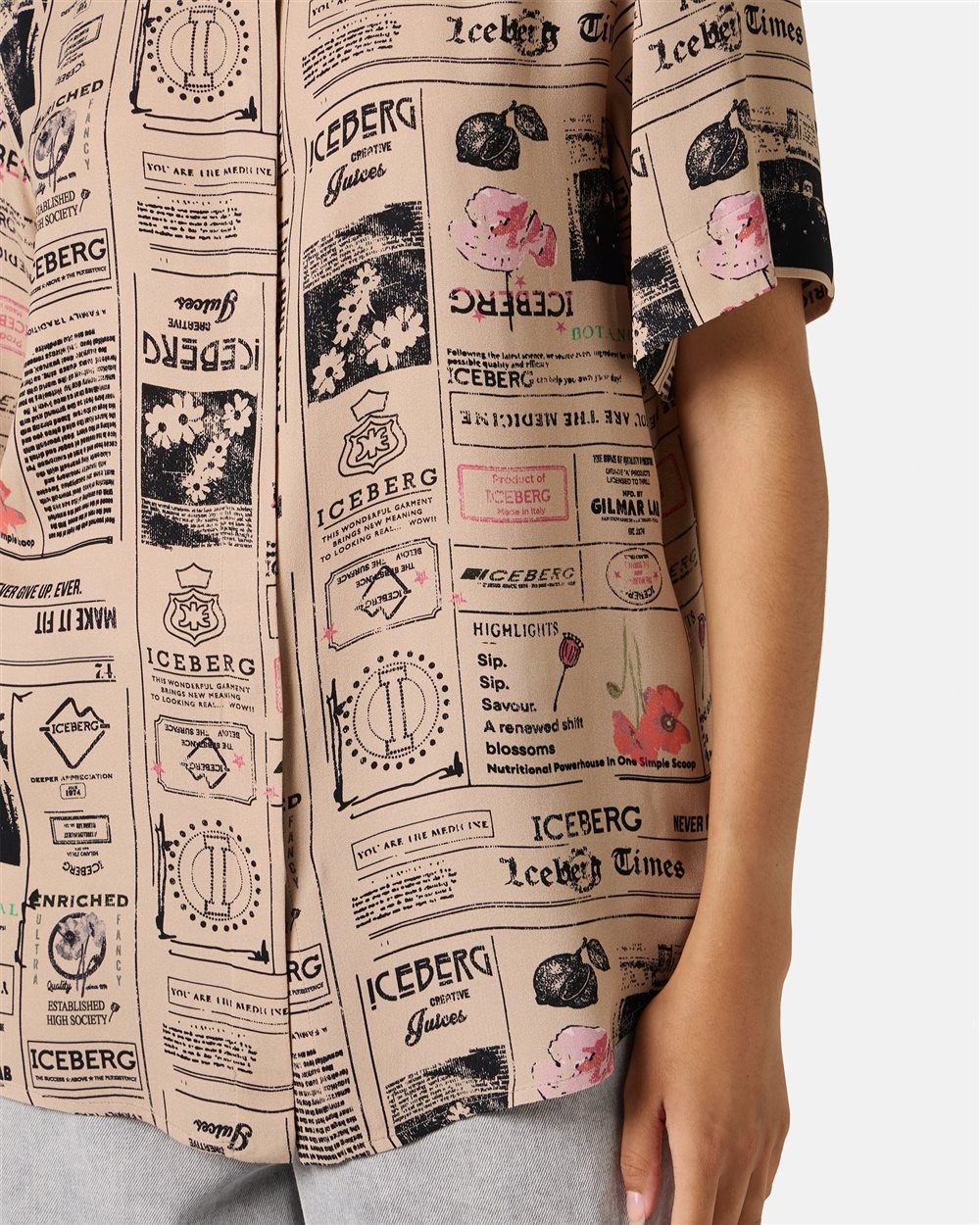 Regular fit short-sleeved shirt in RCS certified double viscose georgette - Iceberg - Official Website