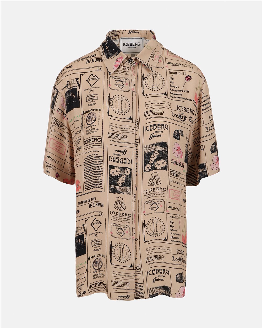 Regular fit short-sleeved shirt in RCS certified double viscose georgette - Iceberg - Official Website