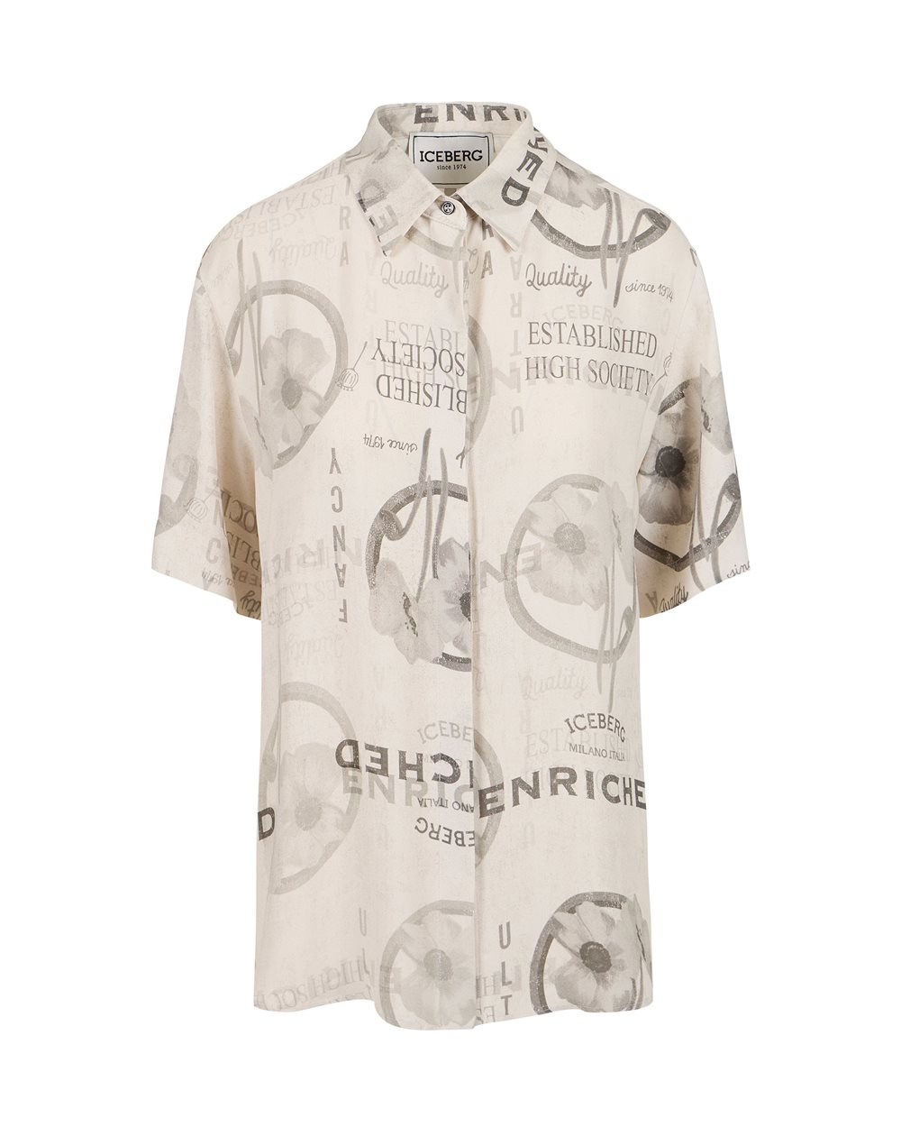 Regular fit short-sleeved shirt in RCS certified double viscose georgette - Iceberg - Official Website