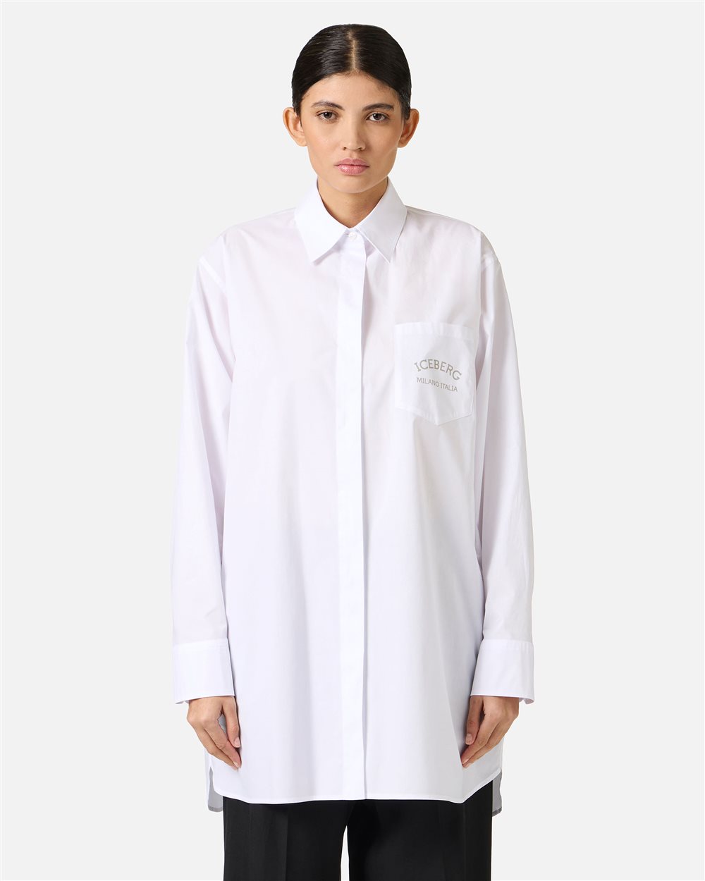 White over-fit shirt in cotton poplin - Iceberg - Official Website