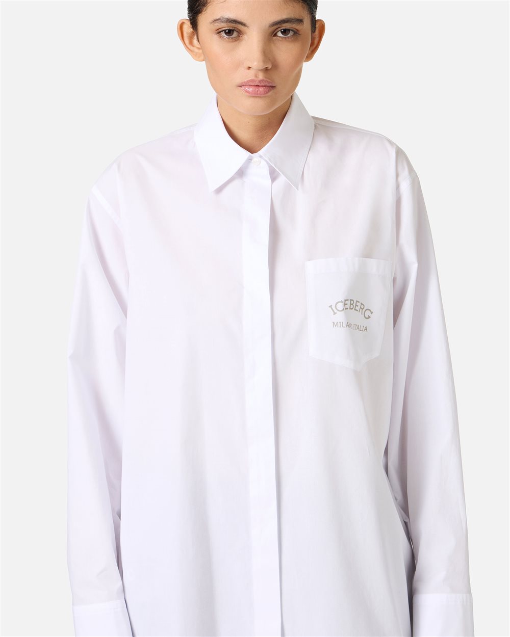 White over-fit shirt in cotton poplin - Iceberg - Official Website