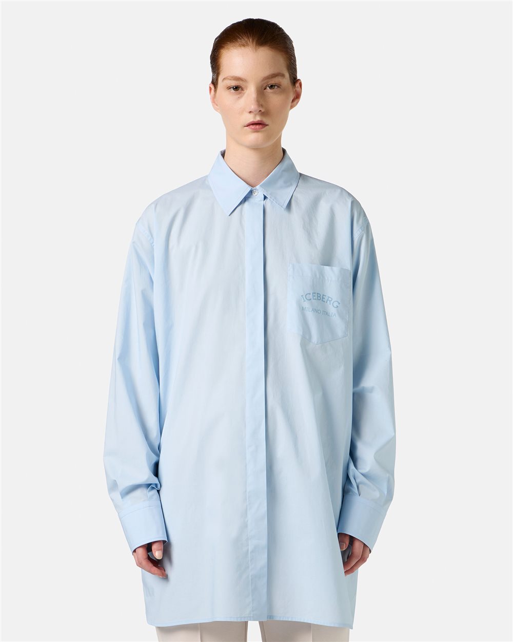 Light blue over-fit cotton poplin shirt - Iceberg - Official Website