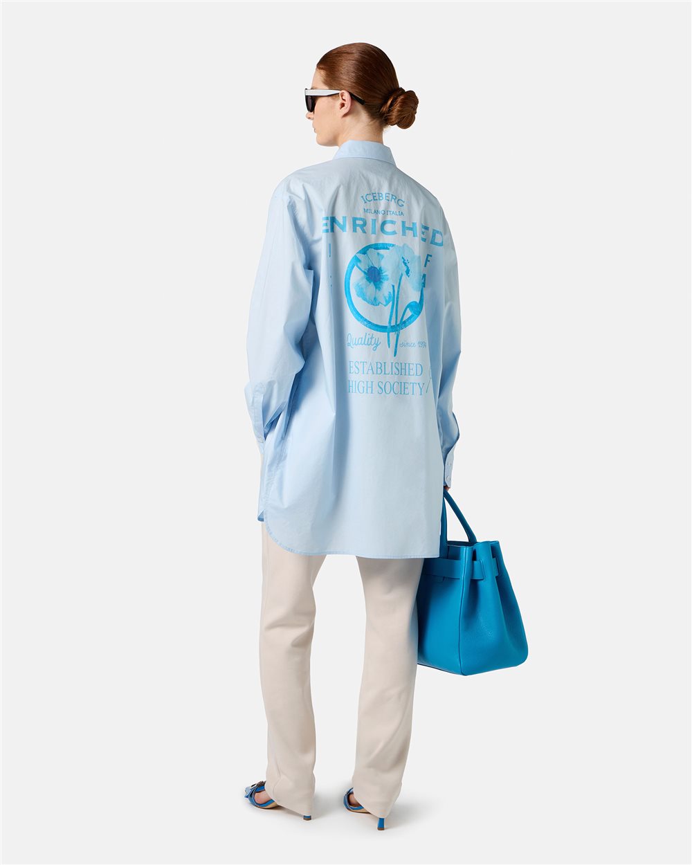 Light blue over-fit cotton poplin shirt - Iceberg - Official Website